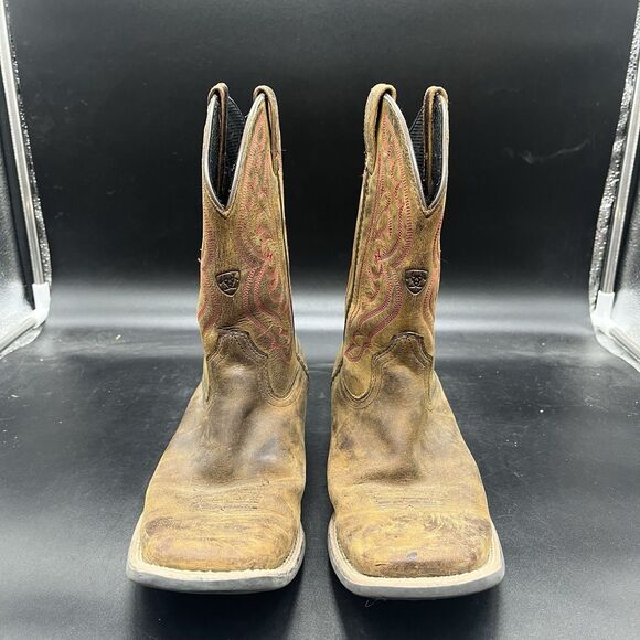 Ariat 10004853 Brown Leather Cowboy Western square toe Boots Shoes Youth Kid's 4 - Picture 3 of 7